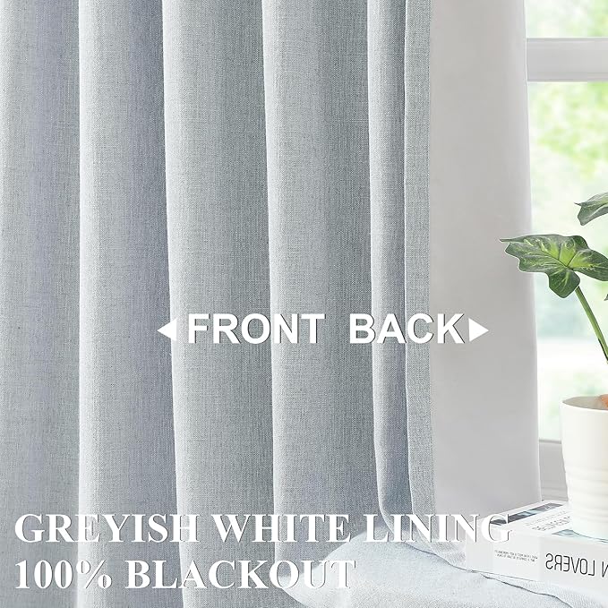 Vision Home Blue Fog Pinch Pleated Full Blackout Curtains Linen Blended Room Darkening Window Curtains 95 inch for Living Room Bedroom Thermal Insulated Pinch Pleat Drapes with Hooks 1 Panel 60"Wx95"L