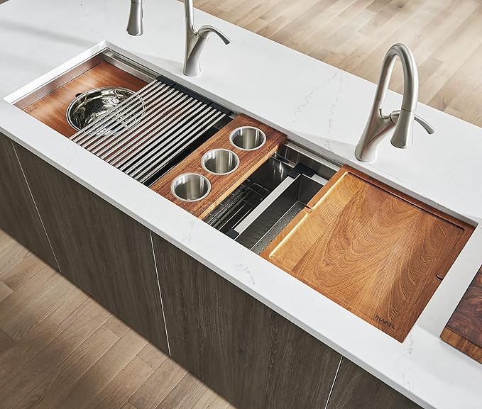 Ruvati 57-inch Undermount Workstation Kitchen Sink – 16 Gauge Stainless Steel Single Bowl with Ledges & Accessories – RVH8555