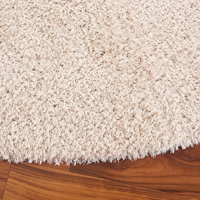 SAFAVIEH Lindsay Shag Collection Area Rug - 6'7" Round, Beige, Geometric Design, Ideal for High Traffic Areas in Living Room, Bedroom, Dining (LNS560B)