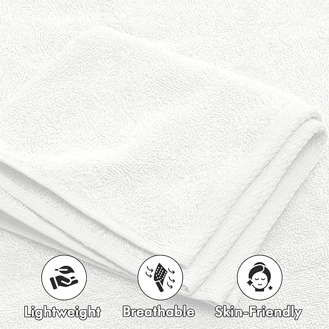 Bath Towels Set of 8 – 100% Cotton (White) Bathroom Towel Set Bale Includes 2 Bath, 2 Hand, 4 Face Towels – Soft, Absorbent & Quick Dry Towel for Bathroom, Spa, Kitchen, Hotel Use