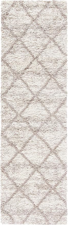 SAFAVIEH Hudson Shag Collection Runner Rug - 2'3" x 6', Multi Ivory & Beige, Trellis Design, Non-Shedding & Easy Care, 2-inch Thick Ideal for High Traffic Areas in Living Room, Bedroom (SGH281H)