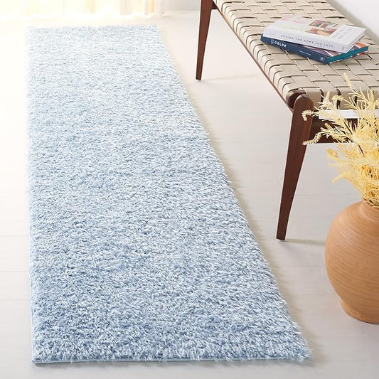 SAFAVIEH Lindsay Shag Collection Runner Rug - 8' Runner, Aqua, Contemporary Design, Ideal for High Traffic Areas in Hallway, Bathroom & Kitchen (LNS560J-28)