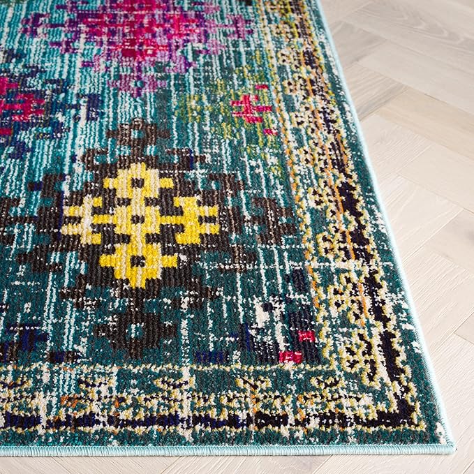 SAFAVIEH Monaco Collection Accent Rug - 3' x 5', Blue & Multi, Boho Diamond Trellis Design, Non-Shedding & Easy Care, Ideal for High Traffic Areas in Entryway, Living Room, Bedroom (MNC244N)