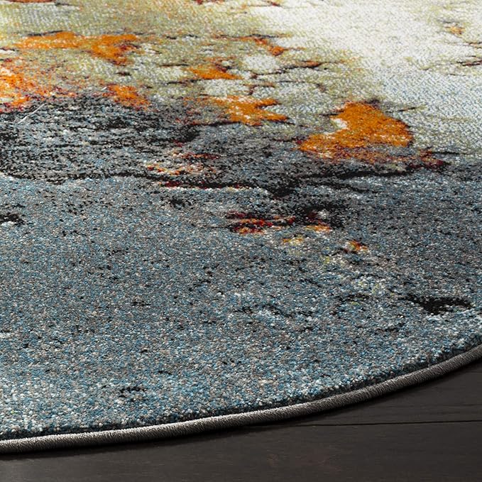 SAFAVIEH Glacier Collection Area Rug - 3' Round, Blue & Multi, Modern Abstract Design, Non-Shedding & Easy Care, Ideal for High Traffic Areas in Living Room, Bedroom (GLA125B)