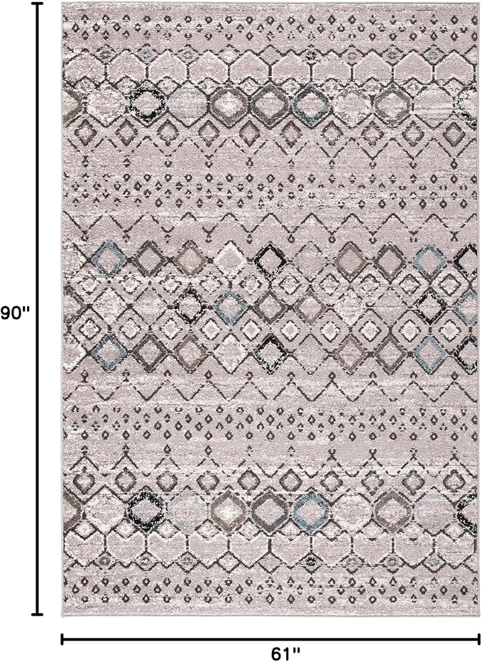 SAFAVIEH Amsterdam Collection Area Rug - 5'1" x 7'6", Light Grey & Brown, Moroccan Boho Design, Non-Shedding & Easy Care, Ideal for High Traffic Areas in Living Room, Bedroom (AMS108F)