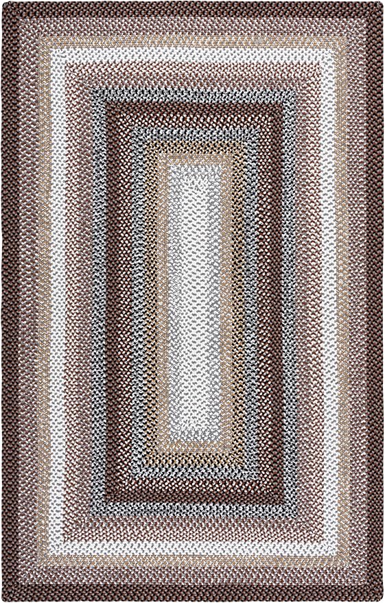 SAFAVIEH Washable Rug Outdoor Braided Collection - 4' x 6', Brown & Multi, Handmade & Reversible, Non-Shedding & Easy to Clean, Ideal for Patio, Backyard, Mudroom (BRD308T)