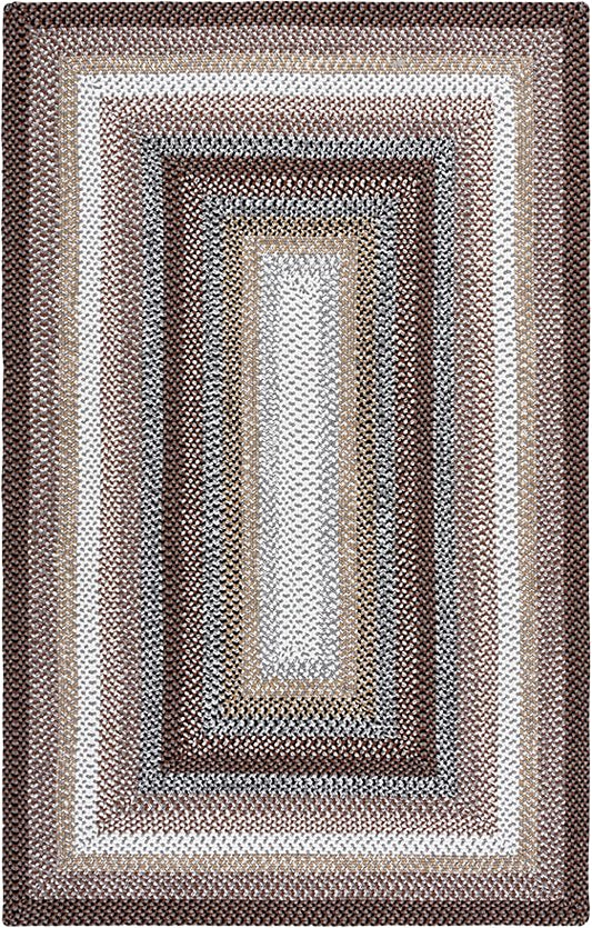 SAFAVIEH Washable Rug Outdoor Braided Collection - 5' Square, Brown & Multi, Handmade & Reversible, Non-Shedding & Easy to Clean, Ideal for Patio, Backyard, Mudroom (BRD308T)