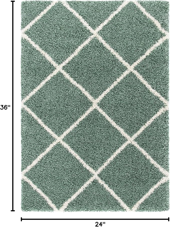 SAFAVIEH Hudson Shag Collection Accent Rug - 2' x 3', Green & Ivory, Modern Trellis Design, Non-Shedding & Easy Care, 2-inch Thick Ideal for High Traffic Areas in Foyer, Living Room, Bedroom (SGH281Y)