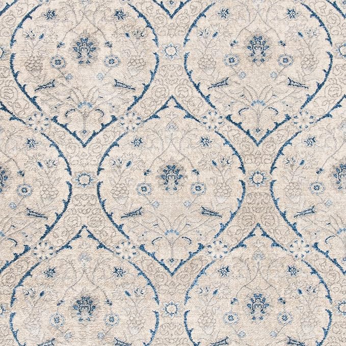 SAFAVIEH Brentwood Collection Area Rug - 5'3" x 7'6", Light Grey & Blue, Floral Damask Ogee Trellis Design, Non-Shedding & Easy Care, Ideal for High Traffic Areas in Living Room, Bedroom (BNT860G)
