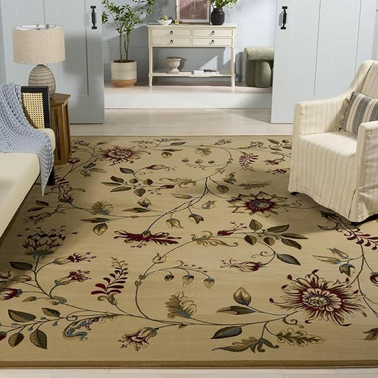 SAFAVIEH Lyndhurst Collection Area Rug - 10'6" x 14', Ivory & Multi, Non Shedding & Easy Care, Ideal for Living Room, Bedroom, Home Office, Dining Space (LNH552-1291-10)