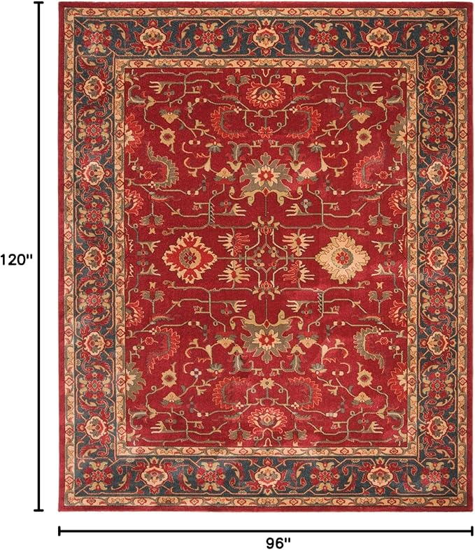 SAFAVIEH Mahal Collection Area Rug - 8' x 10', Red & Navy, Traditional Oriental Design, Non-Shedding & Easy Care, Ideal for High Traffic Areas in Living Room, Bedroom (MAH693F)