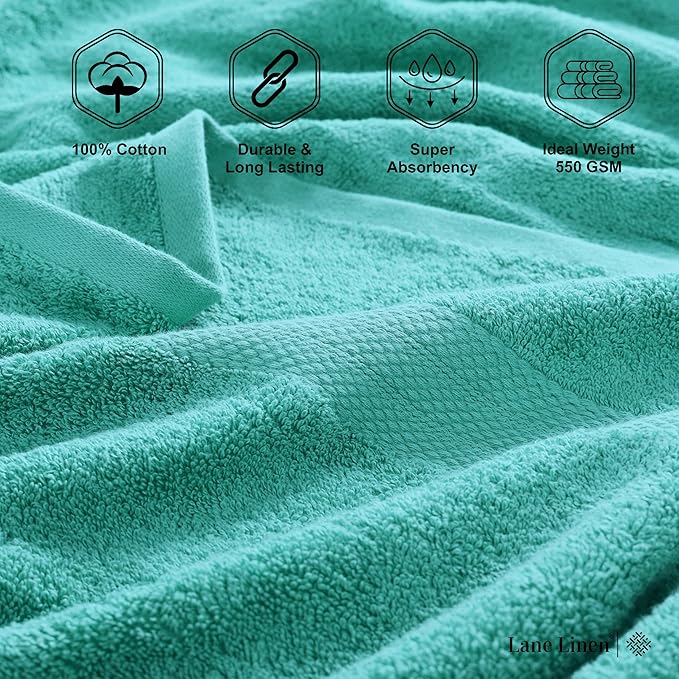 LANE LINEN 100% Cotton Bath Towels - 18 Pieces - Softer, Durable & Highly Absorbent - 4 Bath, 8 Wash Cloth, 6 Hand Towels - Perfect Family Set, Premium Quality, Oeko-TEX Certified - Teal