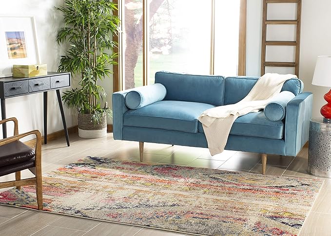 SAFAVIEH Monaco Collection X-Large Area Rug - 11' x 15', Light Grey & Multi, Tribal Distressed Design, Non-Shedding & Easy Care, Ideal for High Traffic Areas in Living Room, Bedroom (MNC222G)