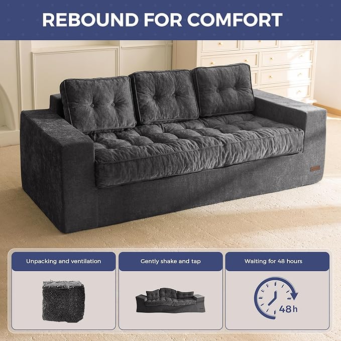 MAXYOYO Boneless Sofa Couch, 75" Oversized Loveseat Sofa, Tufted Floor Couch Bean Bag Chair for Living Room Bedroom Apartment, Sofa in a Box, No Assembly Needed, Dark Grey
