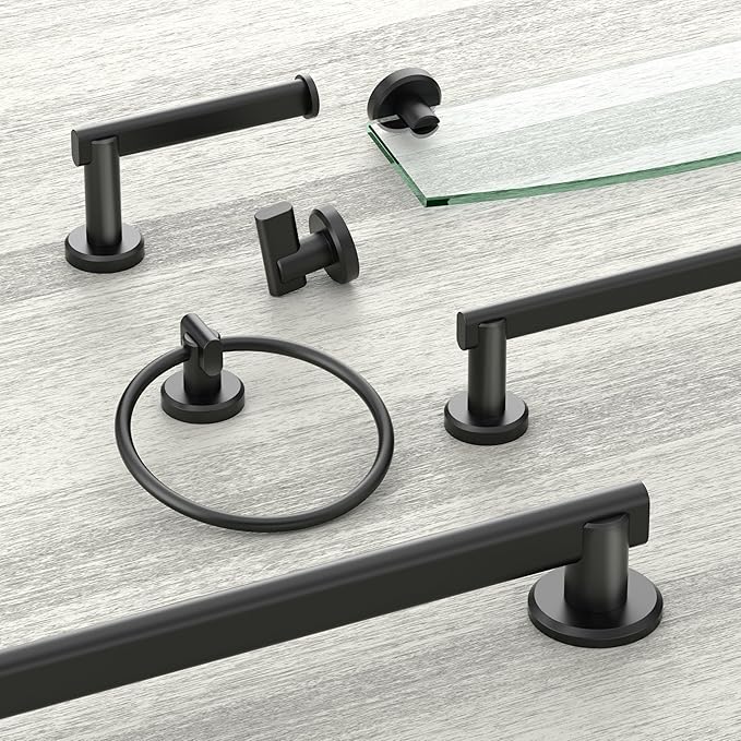 Gatco 5456MX Locke Glass Shelf, Matte Black/Wall Mounted 20.13" X 5.38" Tempered Glass/Floating Rectangle Glass Shelf for Bathroom