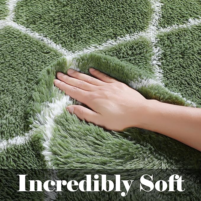 ONASAR 5x7 Area Rugs for Living Room Bedroom, Fluffy Olive Green and White Throw Rug, Geometric Boho Soft Plush Shaggy Floor Carpet for Nursery Kids Girls Boys Teen Dorm Home Decor