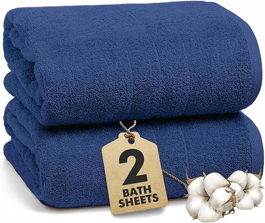 Bath Sheets – Extra Large Bathroom Sheet Set – Pack of 2 Jumbo Towels Royal Blue (71x35in) – 100% Cotton Soft Quick Dry Large Bath Towels for Adults Hotel Spa Bathroom Use