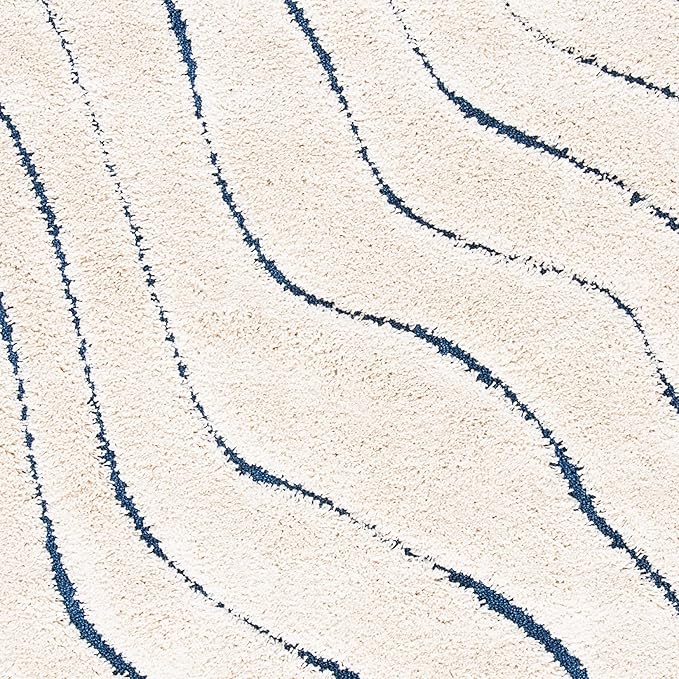 SAFAVIEH Florida Shag Collection Area Rug - 6' x 9', Cream & Blue, Non-Shedding & Easy Care, 1.2-inch Thick Ideal for High Traffic Areas in Living Room, Bedroom (SG472-1165)