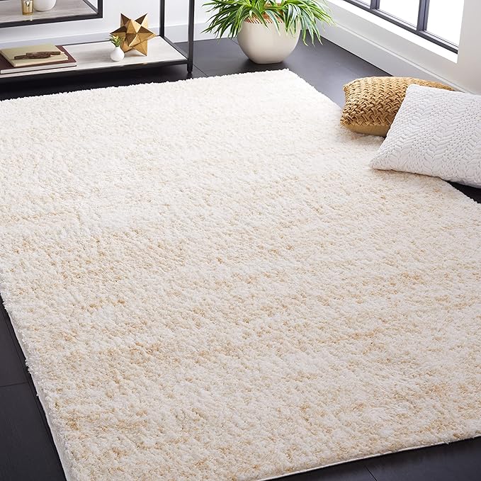 SAFAVIEH Berber Shag Collection Area Rug - 5'1" Square, Ivory & Beige, Modern Design, Non-Shedding & Easy Care, 1.2-inch Thick, Ideal for The Living Room, Bedroom, Dining Room (BER563A-5SQ)