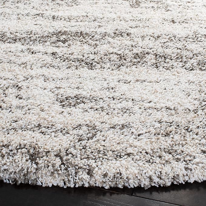SAFAVIEH Hudson Shag Collection 7' Round Ivory/Grey SGH206A Modern Non-Shedding Living Room Bedroom Dining Room Entryway Plush 2-inch Thick Area Rug