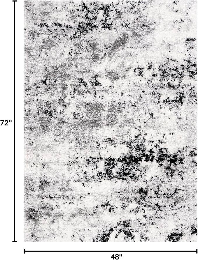 SAFAVIEH Lindsay Shag Collection Area Rug - 4' x 6', Grey & Black Ivory, Modern Design, 1.8-inch Thick, Ideal for High Traffic Area in Living Room, Bedroom, Dining (LNS556G-4)