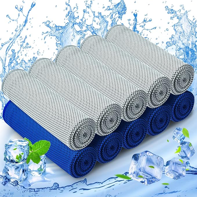 10 Pack Cooling Towels, Sweat Towels Cooling Towels for Neck and Face, Microfiber Towel Soft Breathable Towel for Gym, Yoga, Camping, Running, Fitness, Workout & More Activities(32"x12")