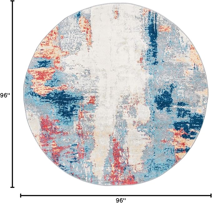 SAFAVIEH Jasper Collection Area Rug - 8' Round, Grey & Red, Modern Abstract Design, Non-Shedding & Easy Care, Ideal for High Traffic Areas in Living Room, Bedroom (JSP101C)