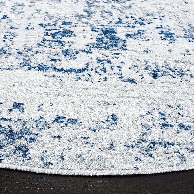 SAFAVIEH Amelia Collection Area Rug - 8' Round, Ivory & Navy, Modern Abstract Design, Non-Shedding & Easy Cleaning, Ideal for Living Room, Bedroom, Dining Space (ALA700B)