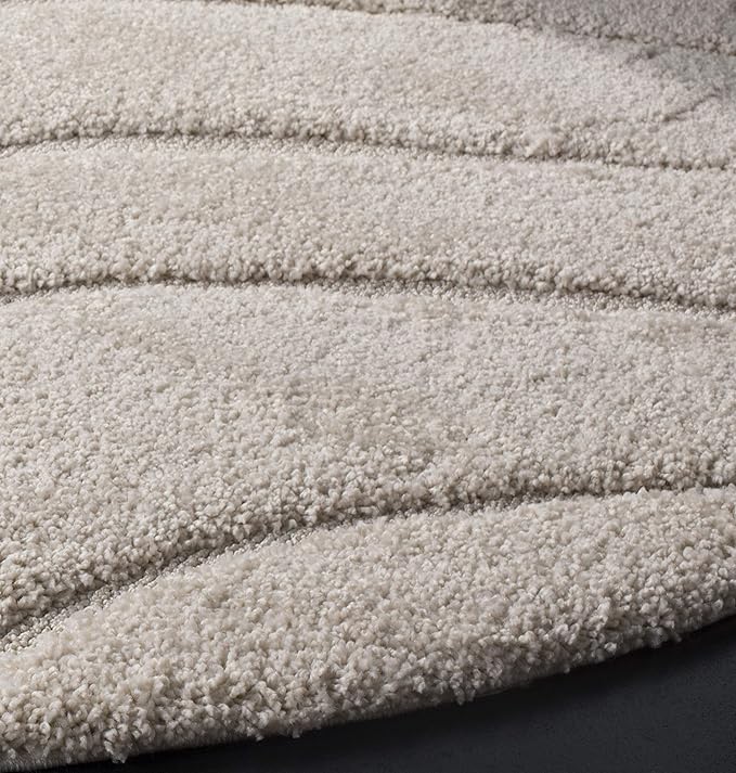 SAFAVIEH Florida Shag Collection Area Rug - 4' Round, Cream & Beige, Non-Shedding & Easy Care, 1.2-inch Thick Ideal for High Traffic Areas in Living Room, Bedroom (SG472-1113)