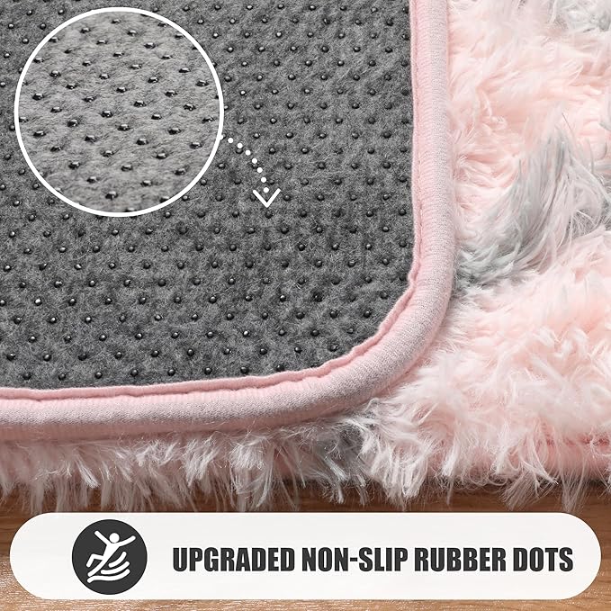 ONASAR Rugs for Living Room Bedroom, 5x8 Fluffy Pink and Grey Area Rug, Geometric Boho Soft Plush Shaggy Fuzzy Floor Carpet for Nursery Kids Girls Boys Teen Dorm Home Decor Aesthetic