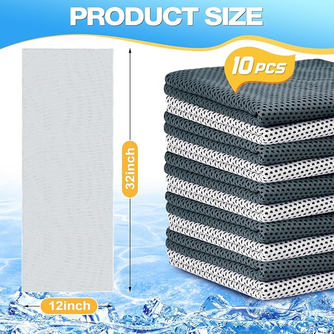 10 Pack Cooling Towels, Sweat Towels Cooling Towels for Neck and Face, Microfiber Towel Soft Breathable Towel for Gym, Yoga, Camping, Running, Fitness, Workout & More Activities(32"x12")