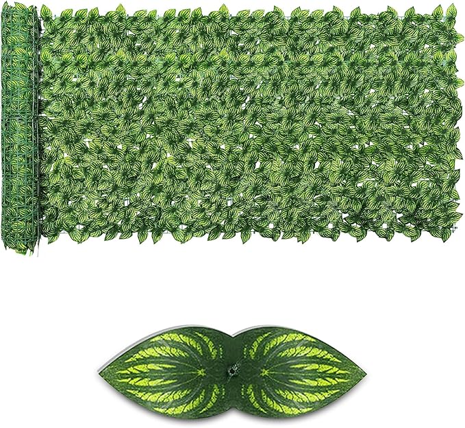 Artificial Ivy Privacy Fence Screen,39.4" X 158" UV-Anti Fake Leaves Plant Vine,Privacy Hedges Wall for Indoor Outdoor Garden Backyard Decor,Color Watermelon Leaves