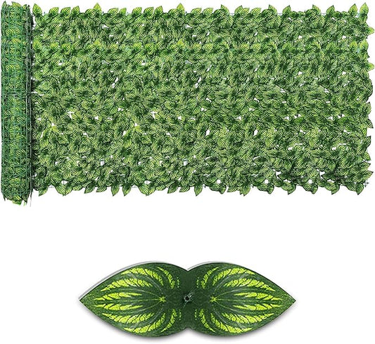 Artificial Ivy Privacy Fence Screen,39.4" X 158" UV-Anti Fake Leaves Plant Vine,Privacy Hedges Wall for Indoor Outdoor Garden Backyard Decor,Color Watermelon Leaves
