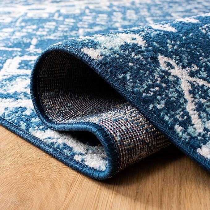 SAFAVIEH Amsterdam Collection 6'7" Square Navy / Beige AMS108N Moroccan Boho Non-Shedding Living Room Bedroom Area Rug