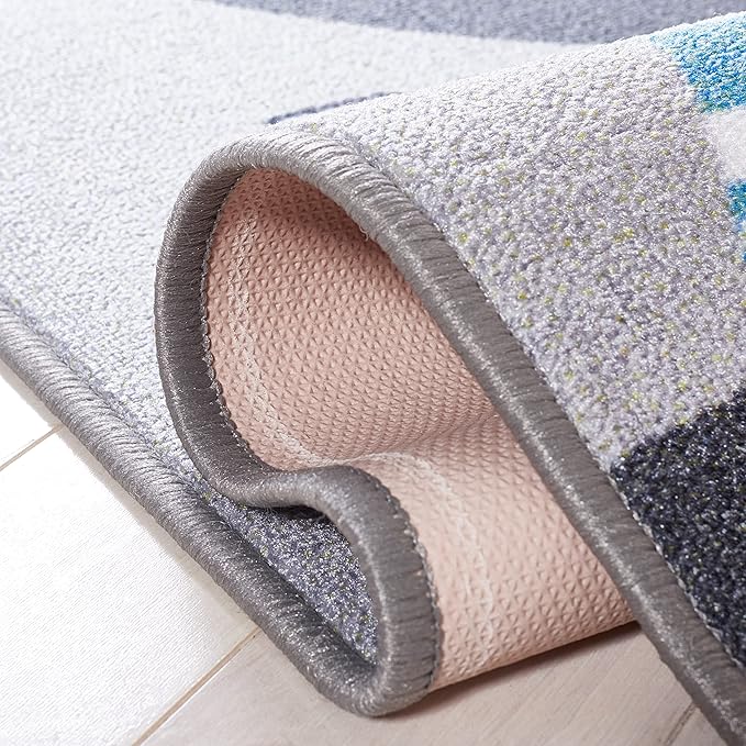 SAFAVIEH Washable Rug Kids Playhouse Collection - 6'7" x 9', Grey & Pink, Slip Resistant & Easy to Clean, Ideal for Kids Room, Playroom, Nursery, Boys & Girls Room (KPH226A)