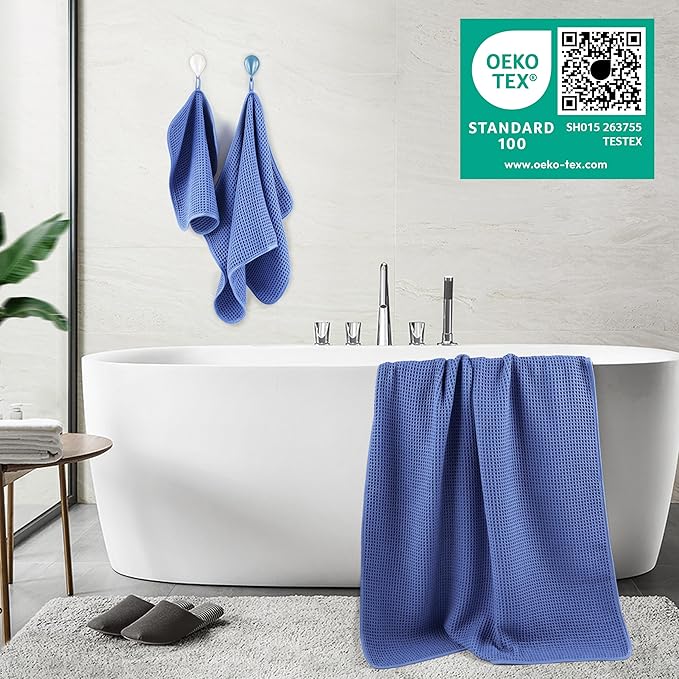 430 GSM Microfiber Quick Dry Lint Free Oversize Bath Towel Set, 6 Piece (Waffle Weave)
