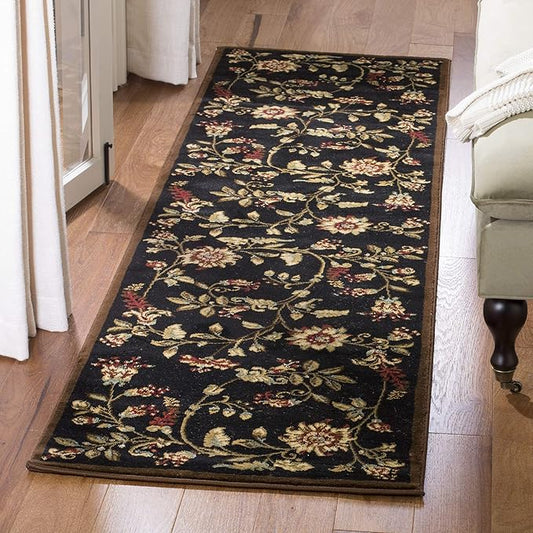 SAFAVIEH Lyndhurst Collection Runner Rug - 2'3" x 16', Black & Multi, Traditional Floral Design, Non-Shedding & Easy Care, Ideal for High Traffic Areas in Living Room, Bedroom (LNH552-9091)