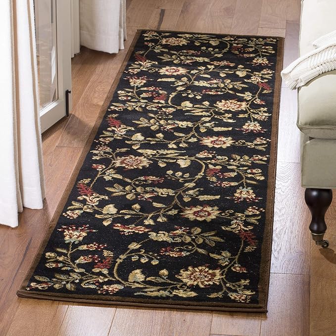 SAFAVIEH Lyndhurst Collection Runner Rug - 2'3" x 8', Black & Multi, Traditional Floral Design, Non-Shedding & Easy Care, Ideal for High Traffic Areas in Living Room, Bedroom (LNH552-9091)