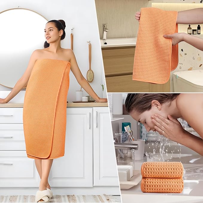 430 GSM Microfiber Quick Dry Lint Free Oversize Bath Towel Set, 6 Piece (Waffle Weave)