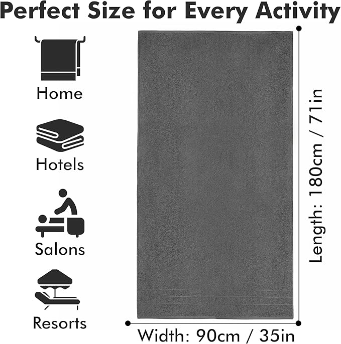 Bath Sheets – Extra Large Bathroom Sheet Set – Pack of 2 Jumbo Towels Dark Grey (71x35in) – 100% Cotton Soft Quick Dry Large Bath Towels for Adults Hotel Spa Bathroom Use