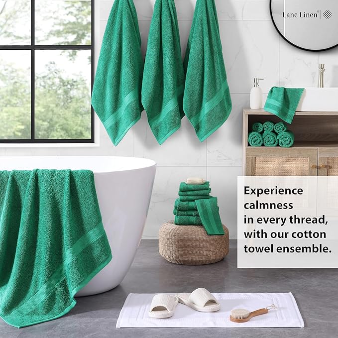 LANE LINEN 100% Cotton Bathroom Towels - 18 Piece Set - Super Soft, Quick Dry & Absorbent - 4 Bath, 8 Washcloths, 6 Hand Towels for Bathroom - Hotel Quality & Suitable for Family