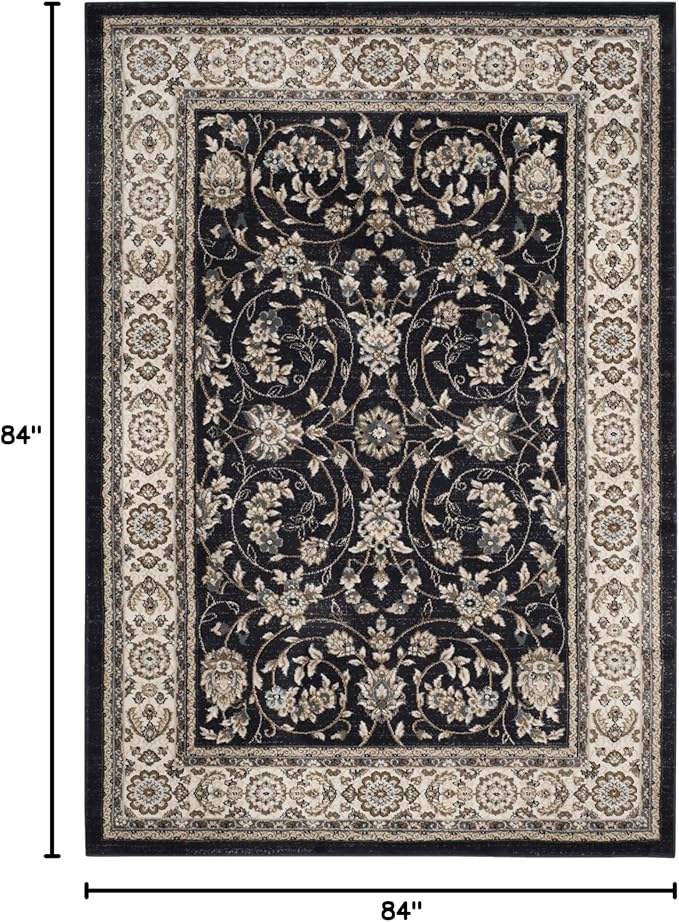 SAFAVIEH Lyndhurst Collection Area Rug - 7' Square, Anthracite & Cream, Traditional Oriental Design, Non-Shedding & Easy Care, Ideal for High Traffic Areas in Living Room, Bedroom (LNH340D)