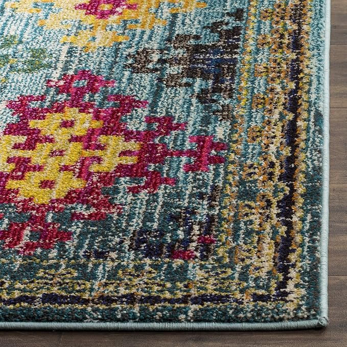SAFAVIEH Monaco Collection Area Rug - 5'1" x 7'7", Blue & Multi, Boho Diamond Trellis Design, Non-Shedding & Easy Care, Ideal for High Traffic Areas in Living Room, Bedroom (MNC244N)