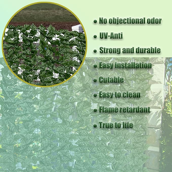 Artificial Ivy Privacy Fence Screen:140" by 60" (58.5 SQFT) UV-Anti Faux Hedge Fence and Fake Ivy Vine Leaf Wall Panels for Indoor&Outdoor Green Backdrop, Garden Greenery Decor
