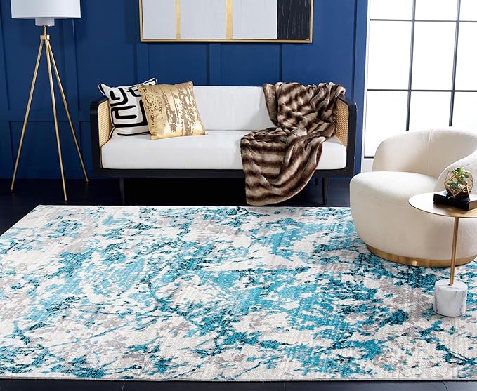 SAFAVIEH Skyler Collection 10' x 14' Blue/Ivory SKY186M Modern Abstract Non-Shedding Living Room Bedroom Dining Home Office Area Rug