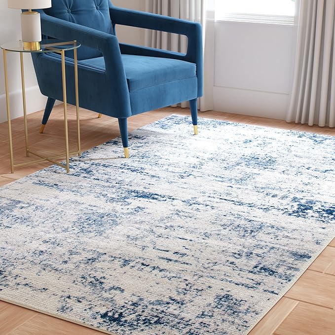SAFAVIEH Area Rug 6x8 - Amelia Collection - Ivory & Navy, Modern Abstract Design, Non-Shedding & Easy Cleaning, Ideal for Living Room, Bedroom, Dining Space (ALA700B)