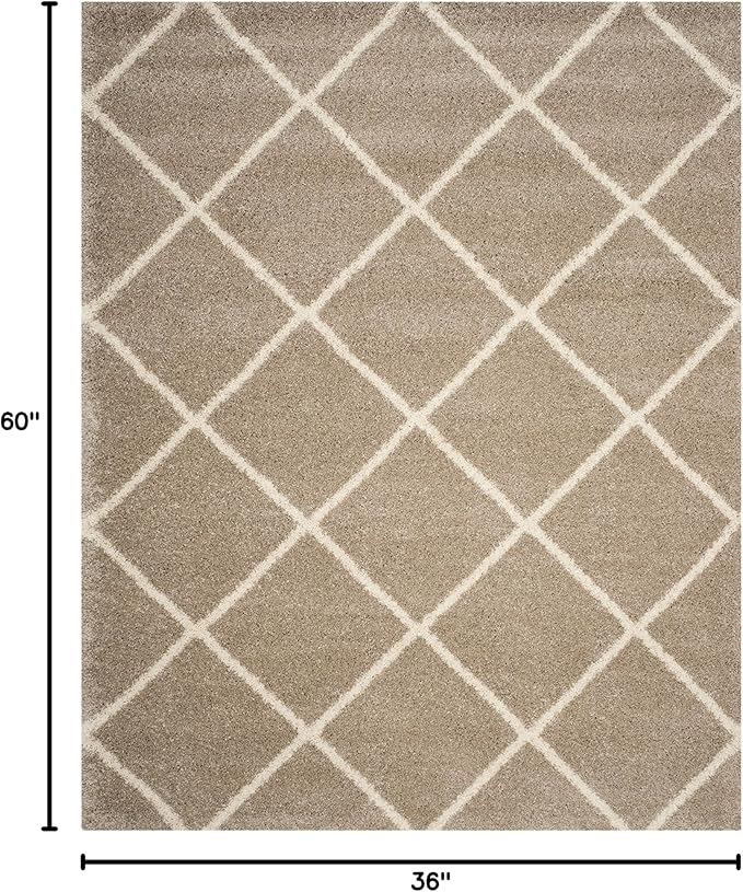 SAFAVIEH Hudson Shag Collection Accent Rug - 3' x 5', Beige & Ivory, Modern Trellis Design, Non-Shedding & Easy Care, 2-inch Thick Ideal for High Traffic Areas in Foyer, Living Room, Bedroom (SGH281S)