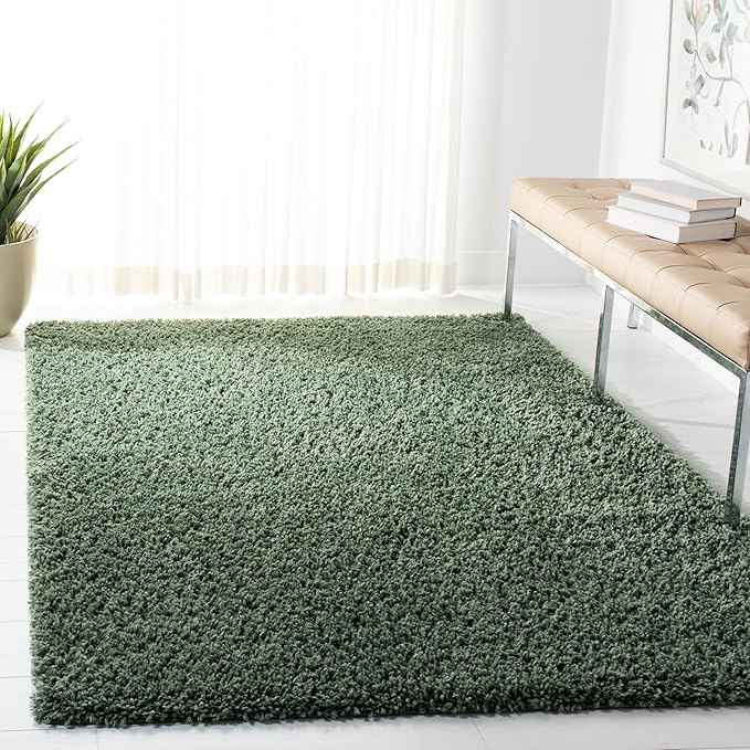 SAFAVIEH August Shag Collection Area Rug - 5'3" x 7'6", Green, Solid Design, Non-Shedding & Easy Care, 1.5-inch Thick Ideal for High Traffic Areas in Living Room, Bedroom (AUG200Y)