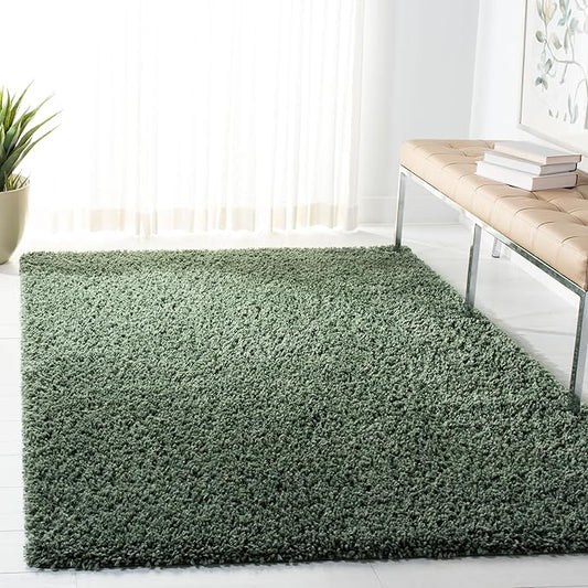 SAFAVIEH August Shag Collection Accent Rug - 4' x 6', Green, Solid Design, Non-Shedding & Easy Care, 1.5-inch Thick Ideal for High Traffic Areas in Entryway, Living Room, Bedroom (AUG200Y)