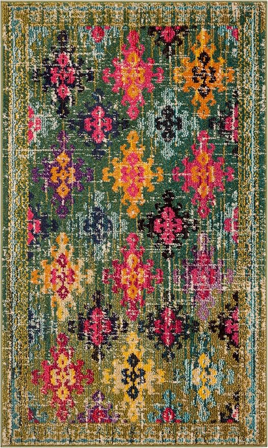 SAFAVIEH Monaco Collection Accent Rug - 3' x 5', Green & Multi, Boho Diamond Trellis Design, Non-Shedding & Easy Care, Ideal for High Traffic Areas in Entryway, Living Room, Bedroom (MNC244G)